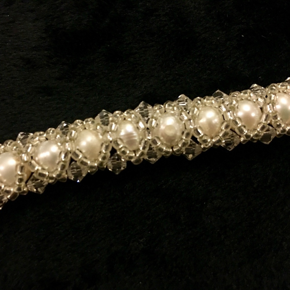 Pearl, bead and crystal bracelet Handmade